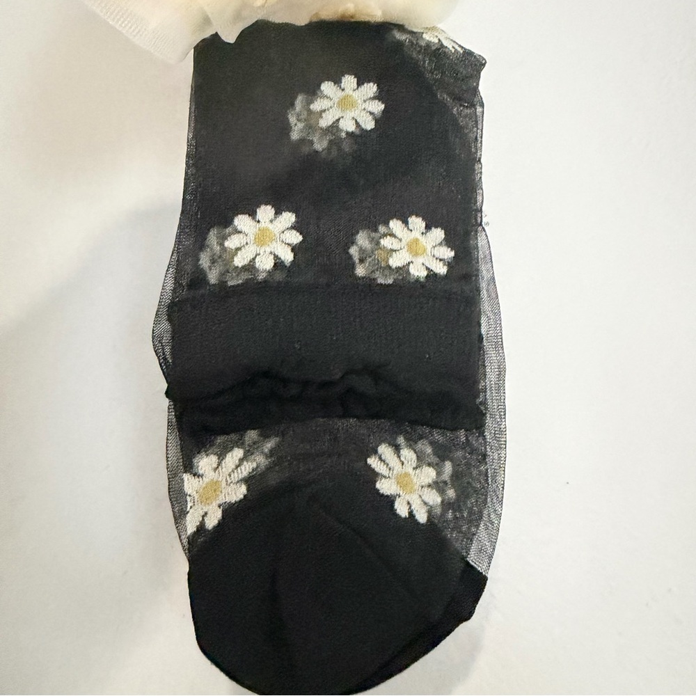 NEW Anthropologie Daisy Tulle Socks Black Baby Yellow Sheer - Picture 3 of 8